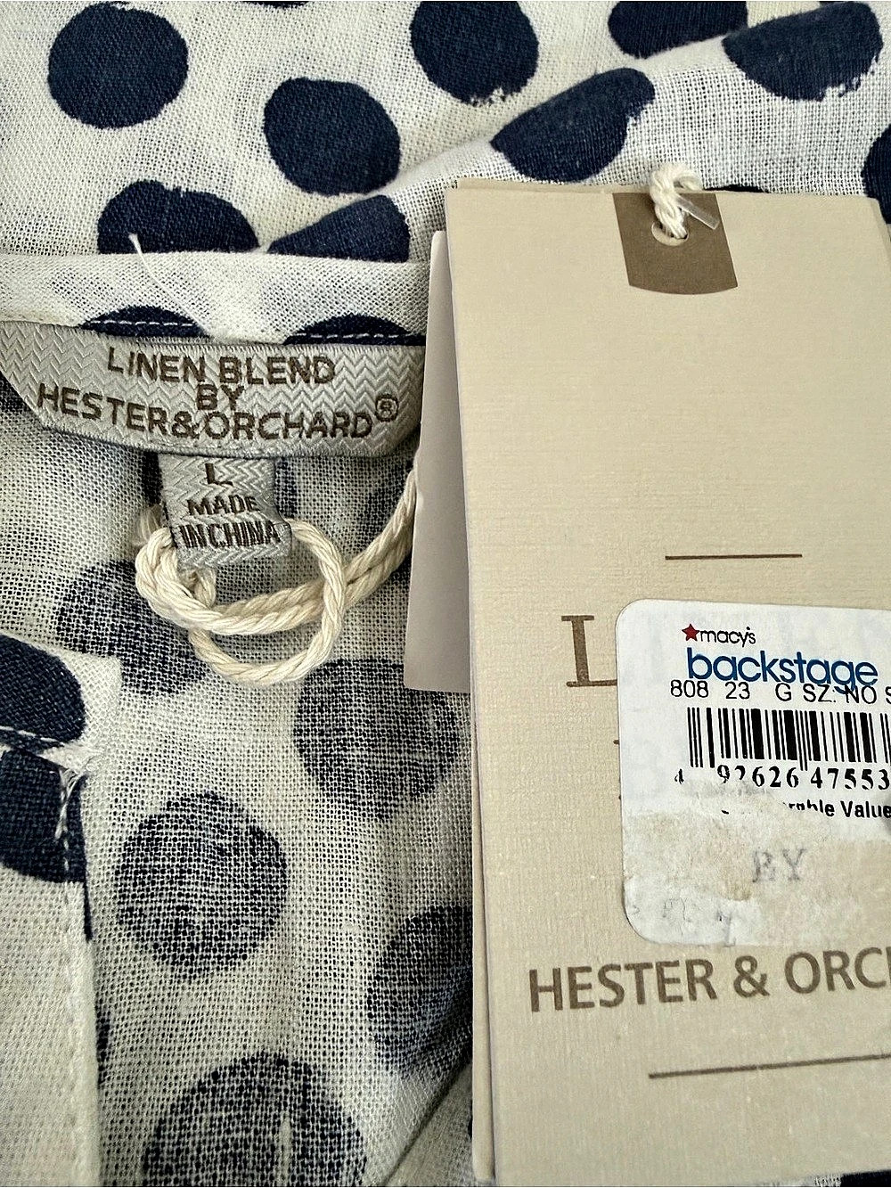 Hester & Orchard Polka Dot Linen Blend Blouse in White & Blue Size Large NWT - Picture 8 of 11